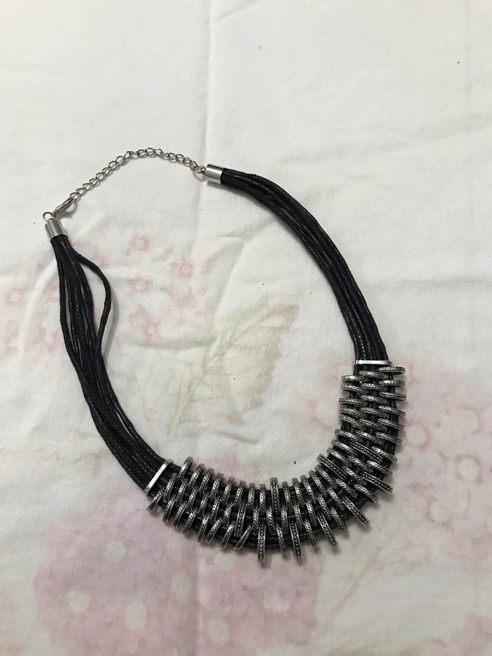 Black and Silver Tone Statement Multi Layered Necklace 17”